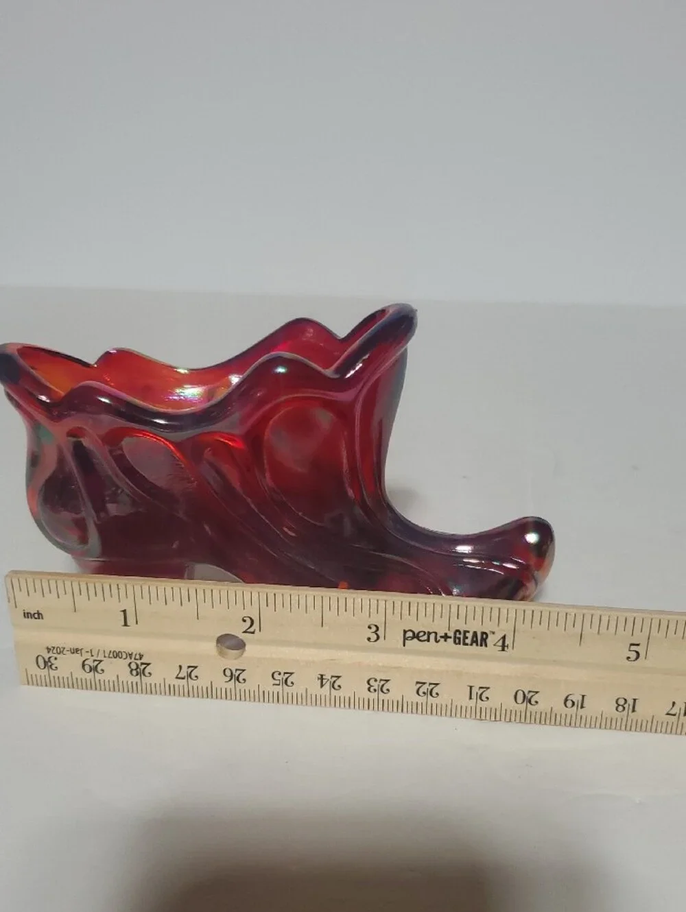 Vtg Fenton Iridescent Red Carnival Glass Shoe